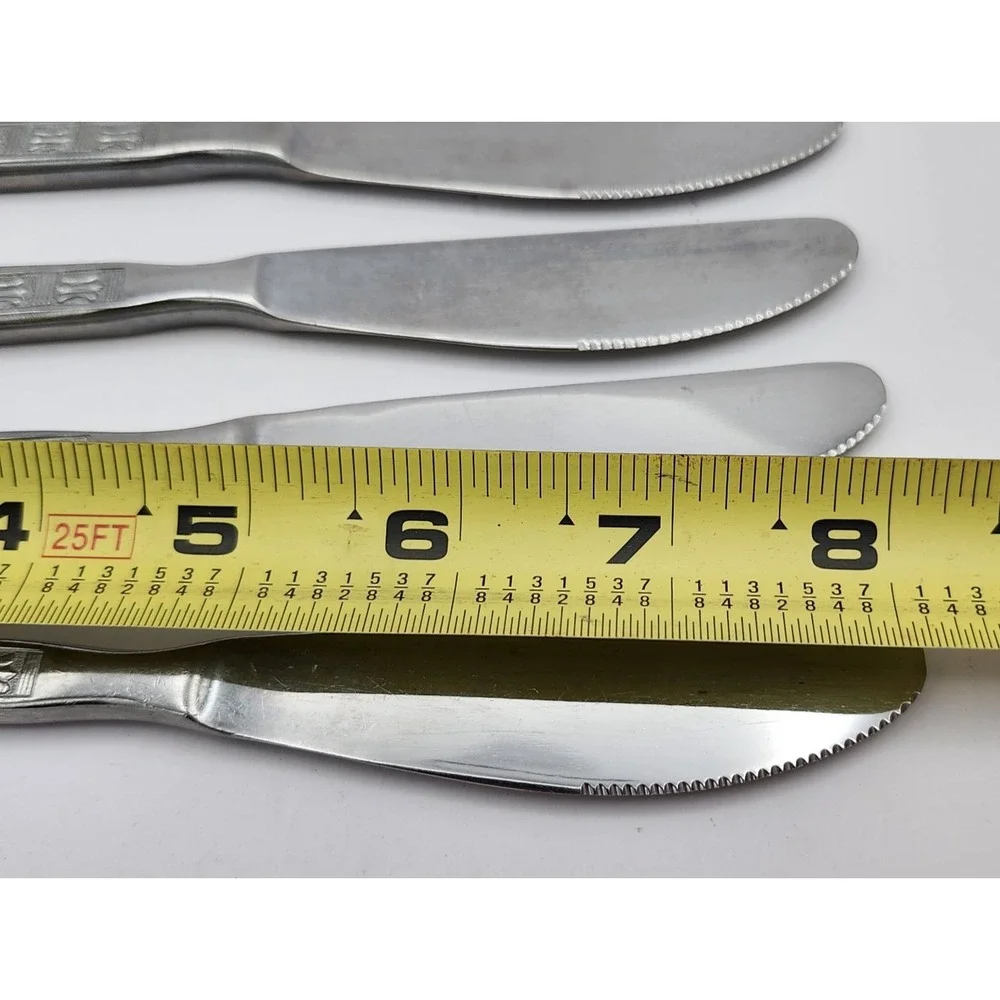 Amefa Holland‎ Stainless Dinner Knife 5 Knives Disc. Geometric Pattern VTG HTF